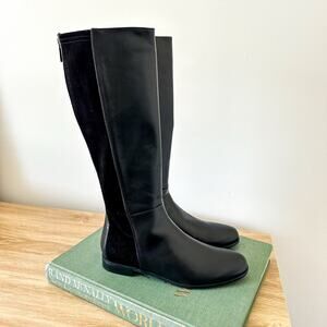 Aquatalia Leather Zip Up Round Toe Knee High Casual Boots Black 8.5